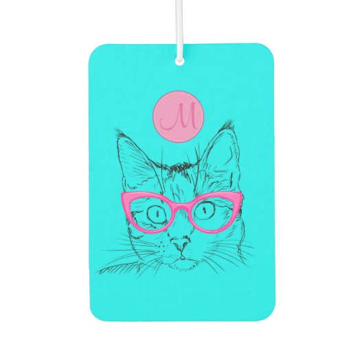 Cool Cat for Cat Lovers Girly Monogramed Luchtverfrisser (Voorkant)