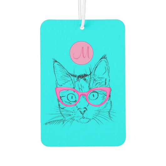 Cool Cat for Cat Lovers Girly Monogramed Luchtverfrisser (Achterkant)