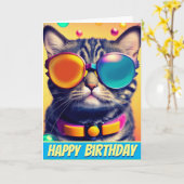 Cool Cat Funky Shades Psychedelic Dream World Kaart (Gele Bloem)