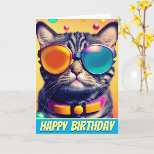 Cool Cat Funky Shades Psychedelic Dream World Kaart (Gele Bloem)