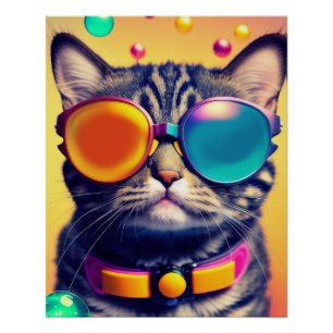 Cool Cat Funky Shades Psychedelic Dream World Perfect Poster