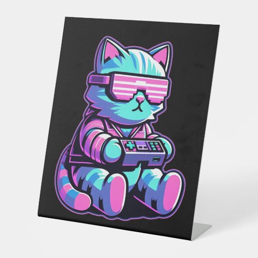 Cool Cat Gamer Reclamebord Met Voetstuk (Voorkant)