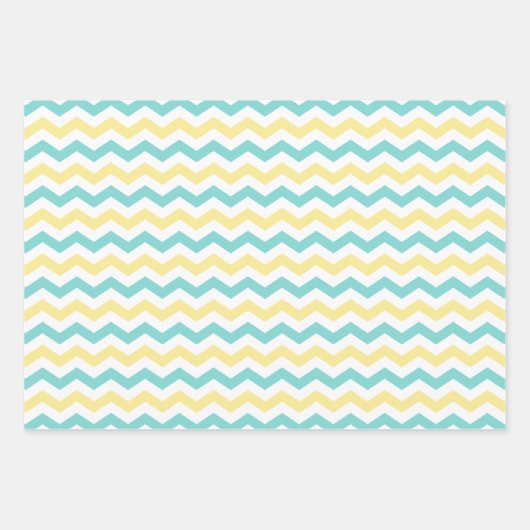 Cool Cat gezichten Blauwgroen geel Chevron Pattern Inpakpapier Vel (Voorkant 2)