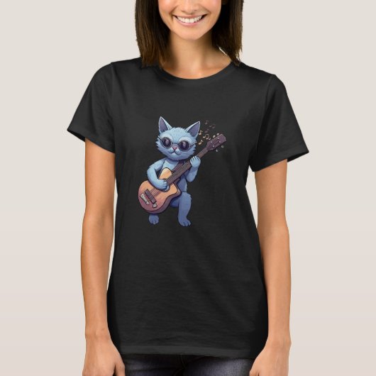 Cool Cat Gitaar spelen T-shirt (Voorkant)