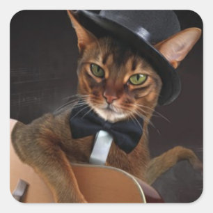 Cool Cat Gitarist – Minimaal Elegant Ontwerp Vierkante Sticker