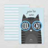 Cool Cat Gray Valentijnsdag Kaart_blauw Kaart (Voorkant / Achterkant)