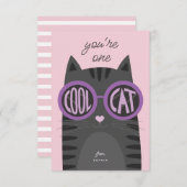 Cool Cat Gray Valentijnsdag Kaart_Paars Kaart (Voorkant / Achterkant)