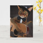 Cool Cat Guitarist – Minimal Elegant Design Kaart (Gele Bloem)