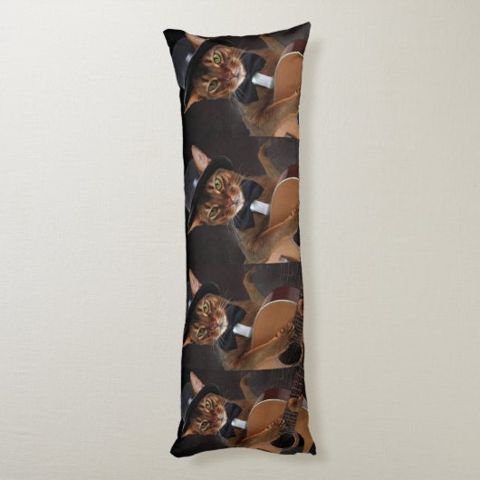 Cool Cat Guitarist – Minimal Elegant Design Lichaamskussen (Achterkant (Verticaal))