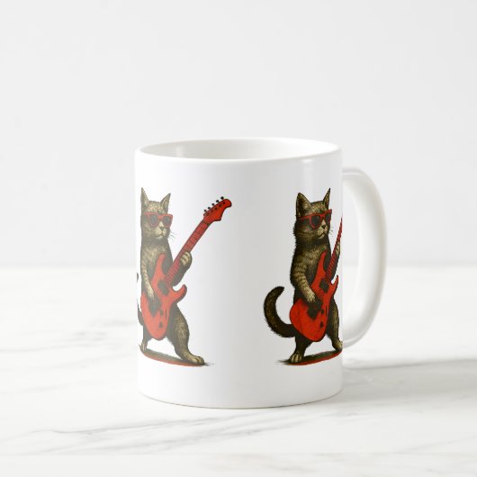 Cool Cat Guitarist Mug – Funny Musician Coffee Cup Koffiemok (Voorkant rechts)