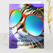 Cool Cat Happy Birthday Kaart (Gele Bloem)