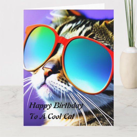 Cool Cat Happy Birthday Kaart (Voorkant)