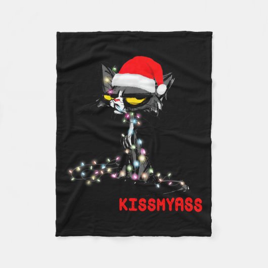 Cool Cat Hat Merry Kiss My Christmas  Fleece Deken (Voorkant)