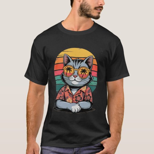 Cool Cat Hawaïaans shirt Retro zonsondergang Grapp (Voorkant)