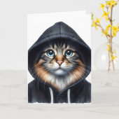 Cool Cat in Black Hoodie Blank Groet Kaart (Gele Bloem)