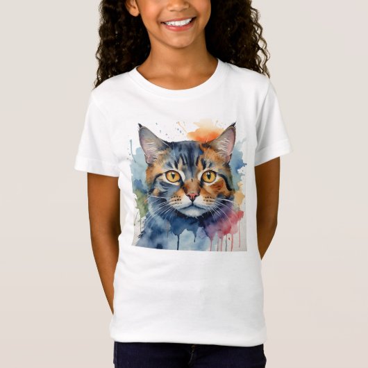 Cool Cat Kitten Fun Waterverf T-shirt (Voorkant)