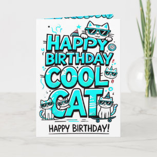 Cool Cat met Cyaan Shades Verjaardagskaart Kaart
