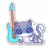 Cool Cat met Elektrische Gitaar Waterdicht Sticker (Voorkant)