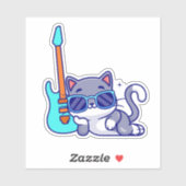 Cool Cat met Elektrische Gitaar Waterdicht Sticker (Vel)