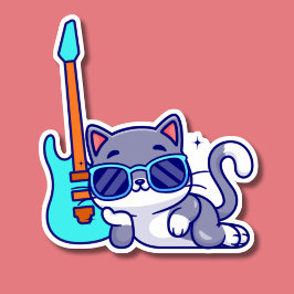 Cool Cat met Elektrische Gitaar Waterdicht Sticker