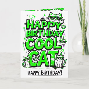 Cool Cat met Green Shades Verjaardagskaart Kaart