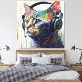 Cool Cat met hoofdtelefoon - Kunstdruk van muziekl Canvas Afdruk (Insitu (Slaapkamer))