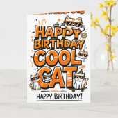Cool Cat met Oranje tinten Verjaardagskaart Kaart (Gele Bloem)