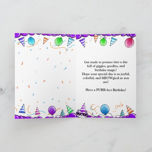 Cool Cat met Paarse tinten verjaardagskaart Kaart (Binnen)