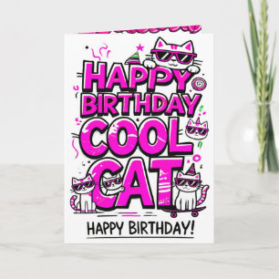 Cool Cat met Pink Shades Verjaardagskaart Kaart