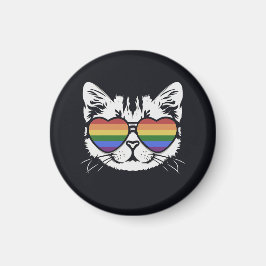 Cool Cat Met Pride LGBT Flag Bril Magneet