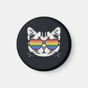 Cool Cat Met Pride LGBT Flag Bril Magneet