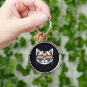 Cool Cat Met Pride LGBT Flag Bril Sleutelhanger (Hand)