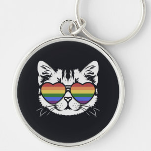 Cool Cat Met Pride LGBT Flag Bril Sleutelhanger