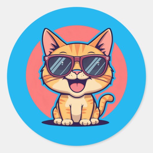 Cool Cat met zonnebril – Schattige Funny Kat Desig Ronde Sticker (Voorkant)