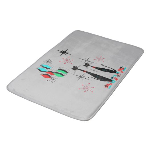 Cool Cat Mid Century Modern Atomic Era Bath Mat (Gekanteld)