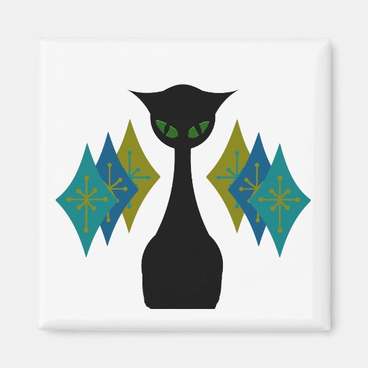 Cool Cat Mid Century Moderne Retro Koelkast Magneet (Voorkant)