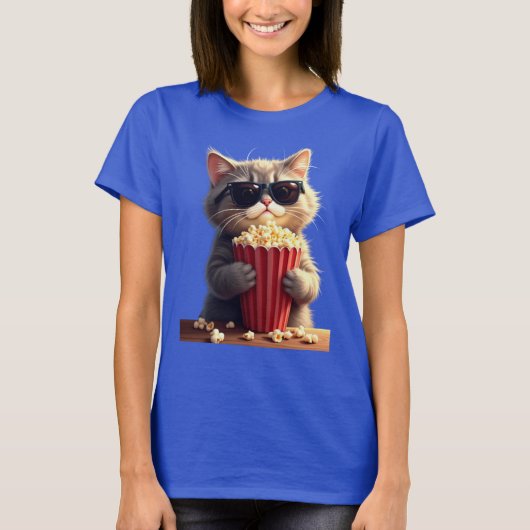 Cool Cat Movie | Funny Feline Popcorn Lover T-shirt (Voorkant)