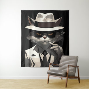 Cool Cat Noir: Elegante en mysterieuze kat Wandkleed