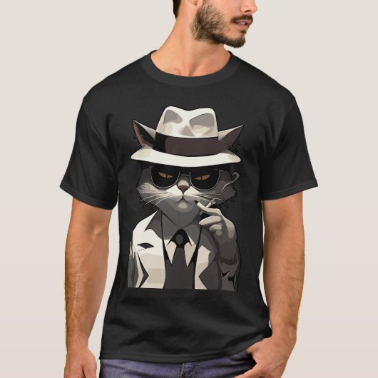 Cool Cat Noir: Suave en mysterieuze katachtige T-shirt (Voorkant)