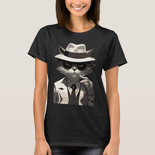 Cool Cat Noir: Suave en mysterieuze katachtige T-shirt (Voorkant)