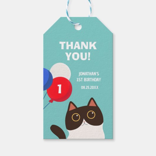 Cool Cat Party Ballon Kids Verjaardag Bedankt Cadeaulabel (Voorkant)