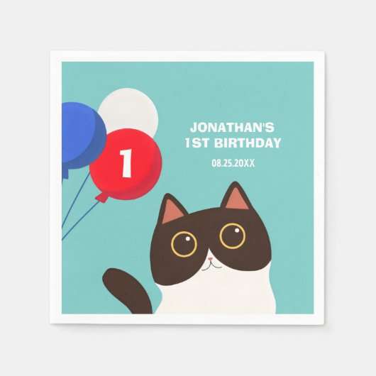 Cool Cat Party Ballon Kids Verjaardag Servet (Voorkant)