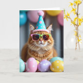 Cool Cat Party Time Card Kaart (Gele Bloem)