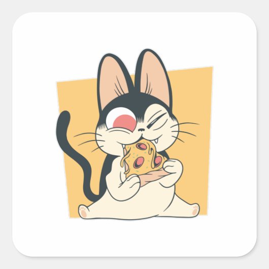 Cool Cat Pizza Liefhebber Design Vierkante Sticker (Voorkant)