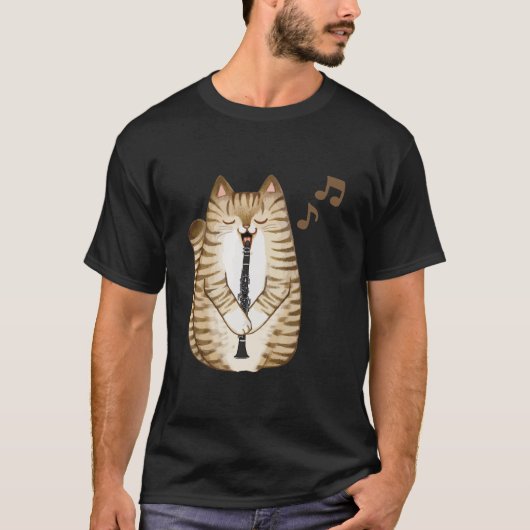 Cool Cat Playing The Clarinet Design Hippy Hipster T-shirt (Voorkant)