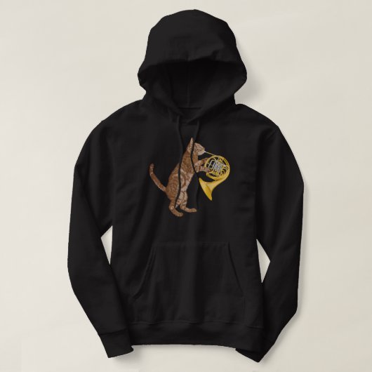 Cool Cat Plays French Horn Musician Orchestra Mu Hoodie (Design voorkant)