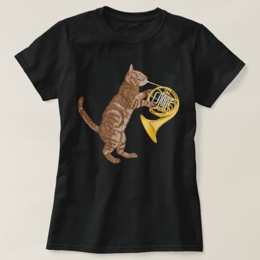 Cool Cat Plays French Horn Musician Orchestra Mu T-shirt (Design voorkant)