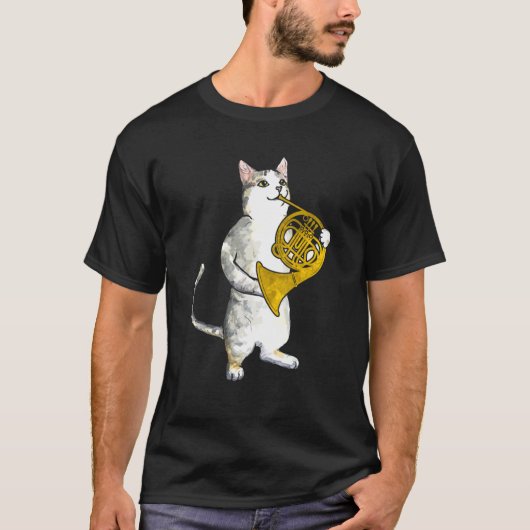 Cool Cat Plays French Horn Musician Orchestra Mu T-shirt (Voorkant)