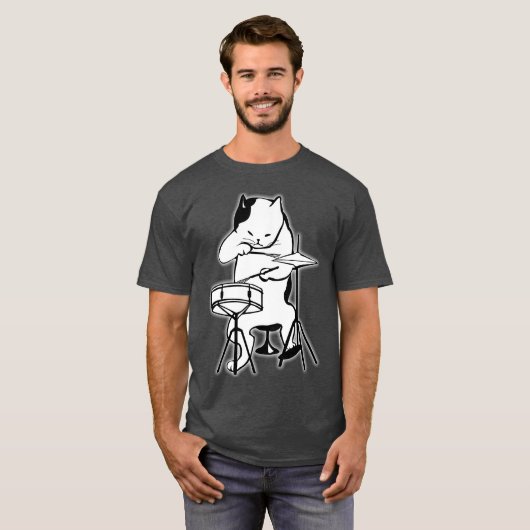Cool Cat Plays Jazz op Drums T-shirt (Voorkant volledig)