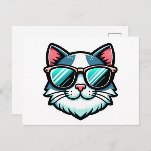 Cool Cat Postcard – Trendy Feline Pop Art Aankondigingskaart (Voorkant / Achterkant)